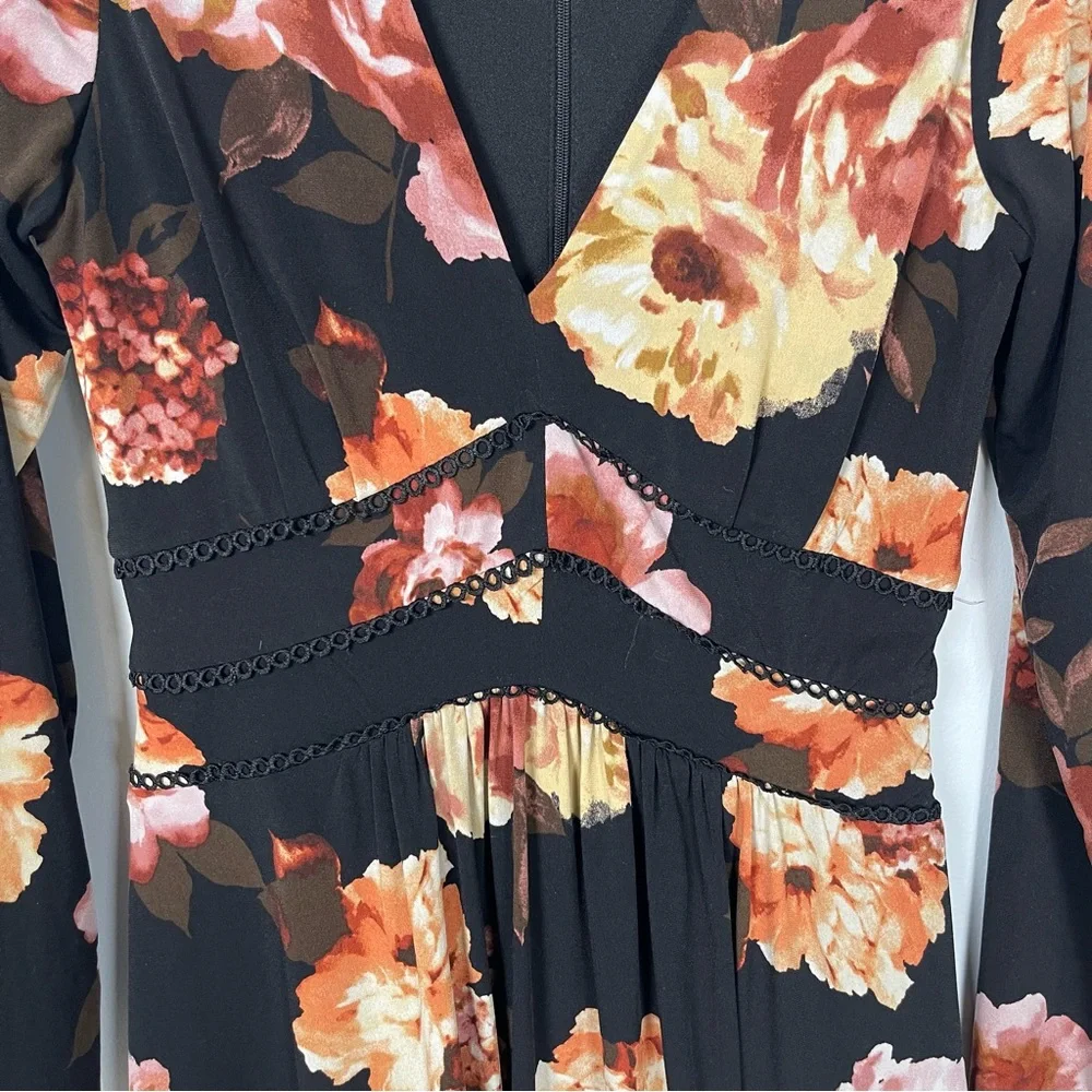 Taylor Black Floral Long Sleeve Dress - Picture 5 of 12